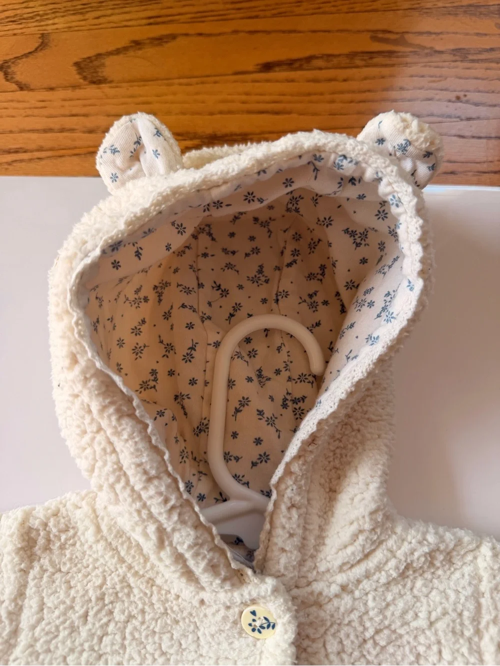 Cream Sherpa Baby Hooded Jacket with Ears
